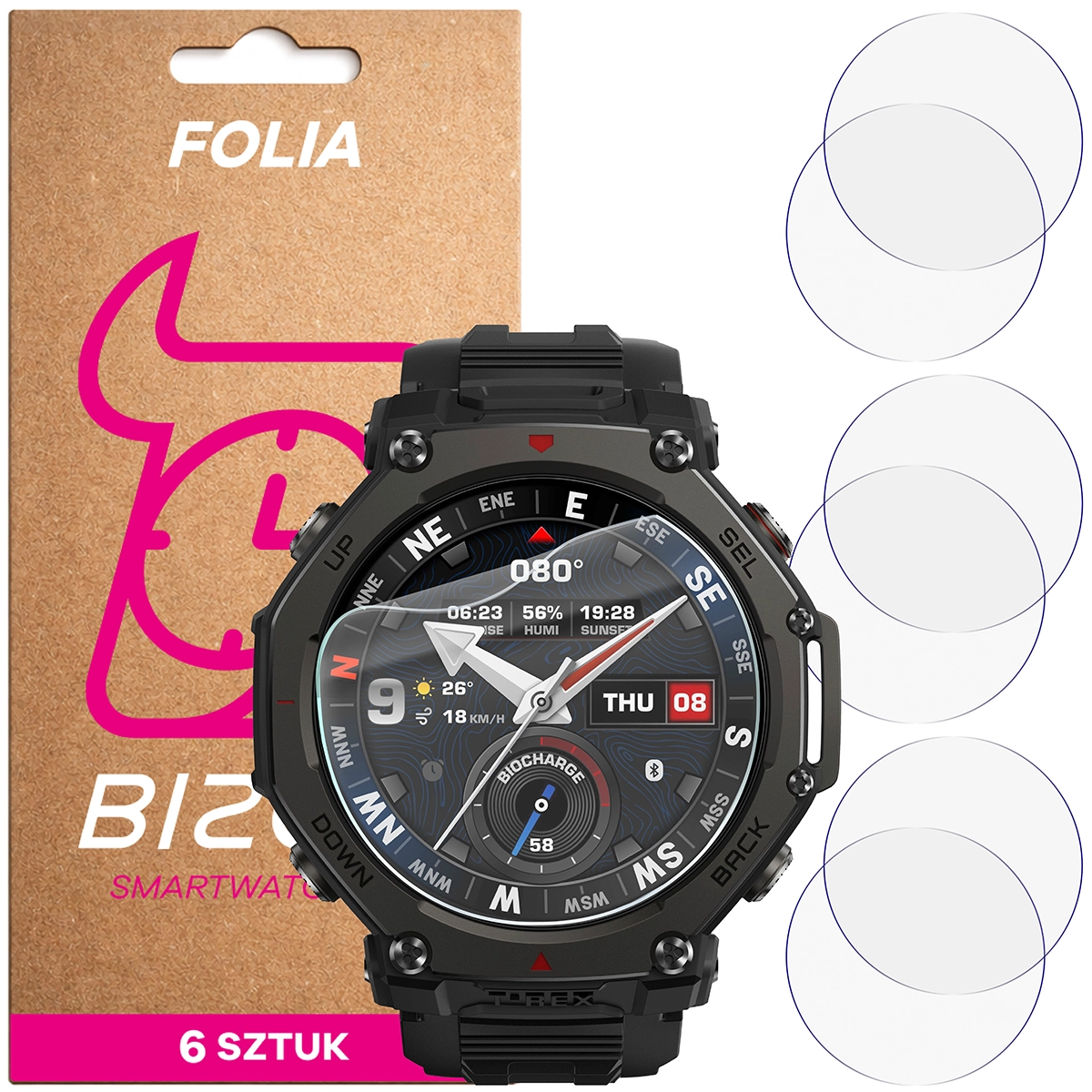 Folia hydrożelowa Bizon Watch Film HydroFlex dla Amazfit T-Rex 3 Pro 48 mm