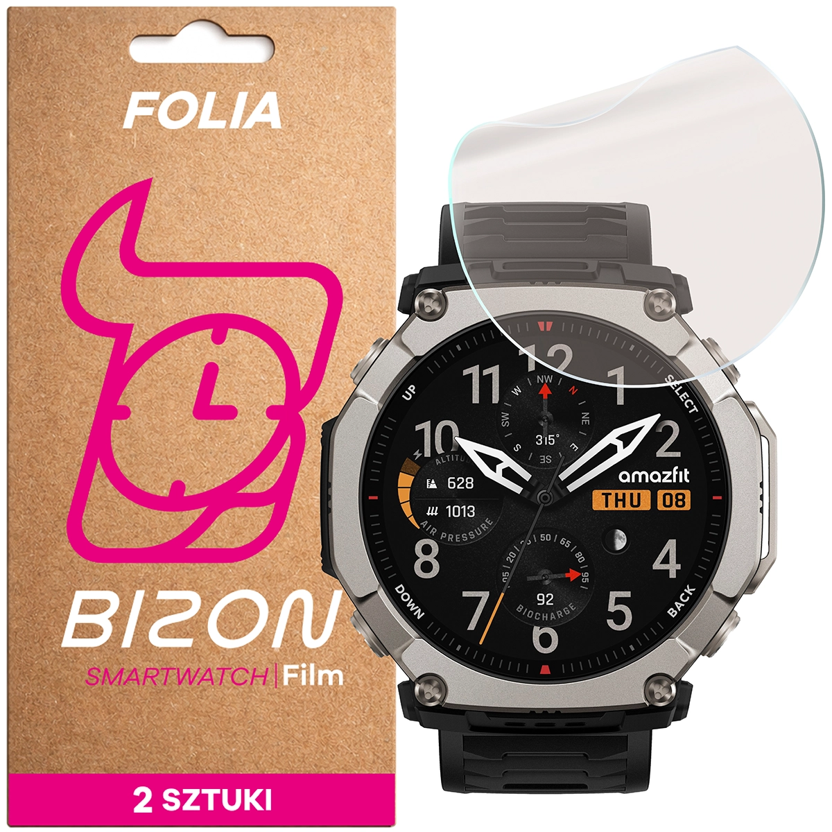 Folia matowa na ekran Bizon Watch Film Matte Duo do Amazfit T-Rex Ultra 2, 2 sztuki