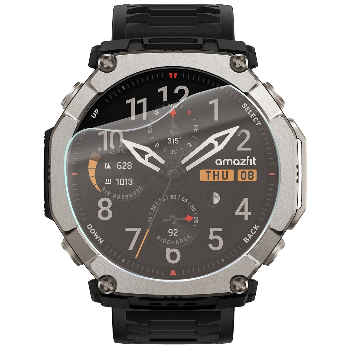 Smartwatch z nałożoną folią ochronną Bizon Watch Film Matte Duo do Amazfit T-Rex Ultra 2