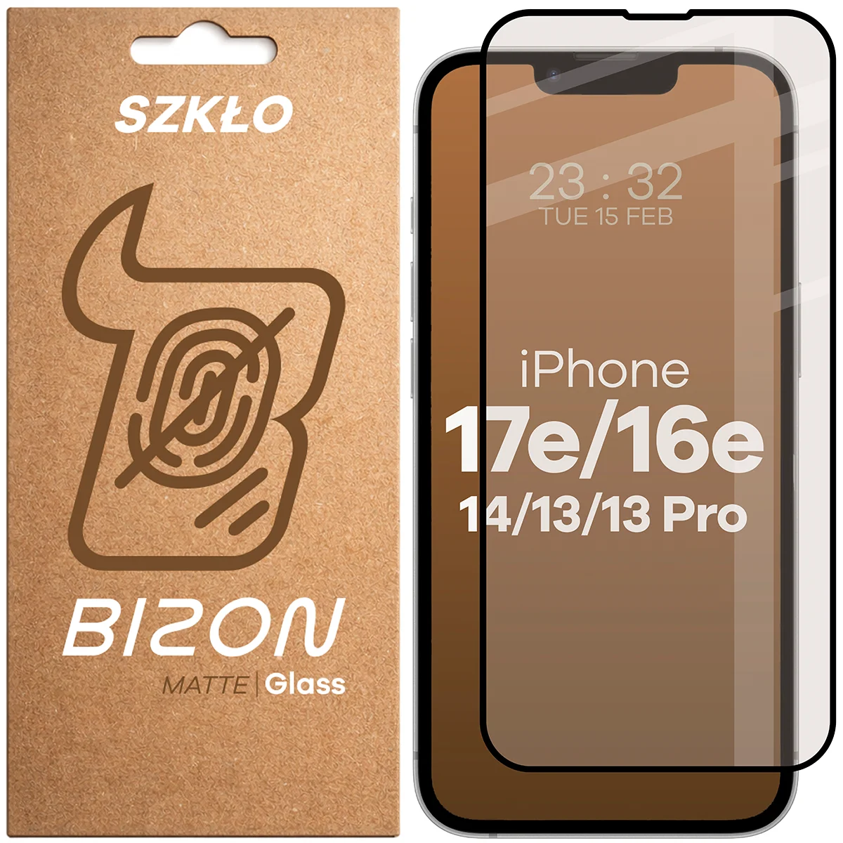 Szkło matowe na ekran Bizon Glass Matte do Apple iPhone 17e / Apple iPhone 16e / Apple iPhone 14 / Apple iPhone 13 Pro / Apple iPhone 13, 1 sztuka