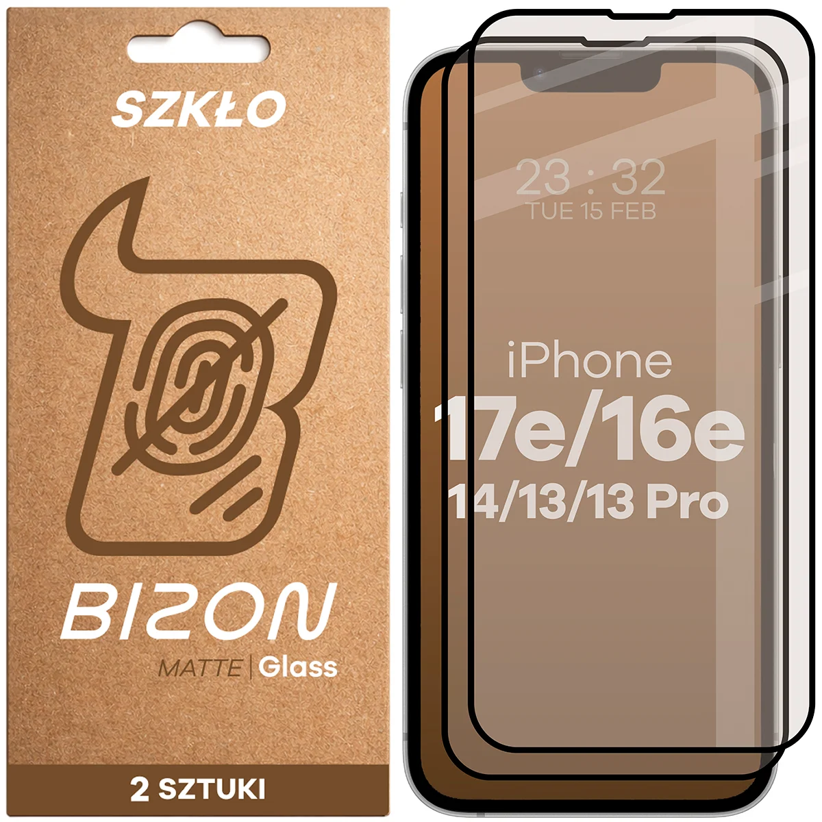 Szkło matowe na ekran Bizon Glass Matte Duo do Apple iPhone 17e / Apple iPhone 16e / Apple iPhone 14 / Apple iPhone 13 Pro / Apple iPhone 13, 2 sztuki