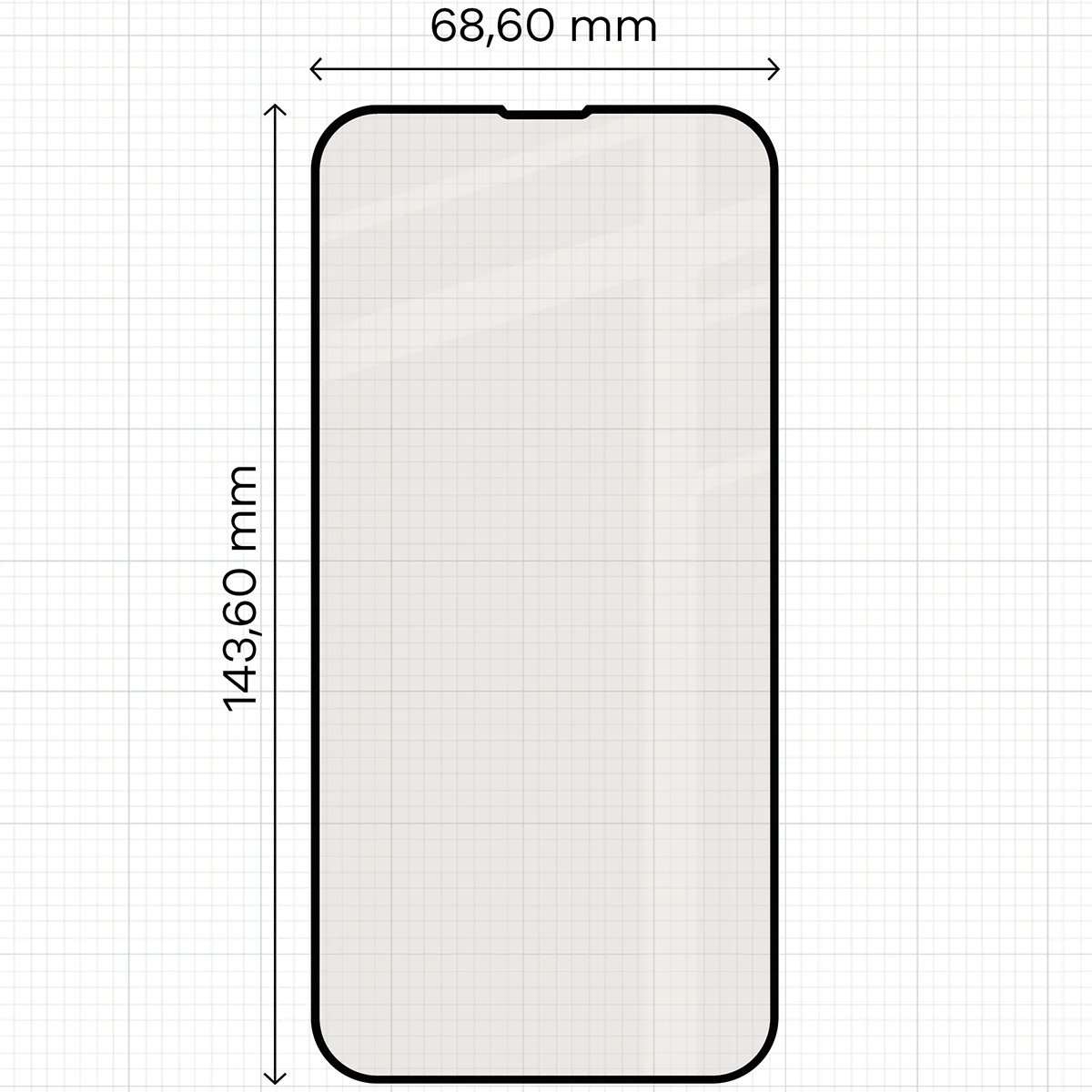Miarka z wymiarami szkła matowego Bizon Glass Matte Duo do Apple iPhone 17e / Apple iPhone 16e / Apple iPhone 14 / Apple iPhone 13 Pro / Apple iPhone 13