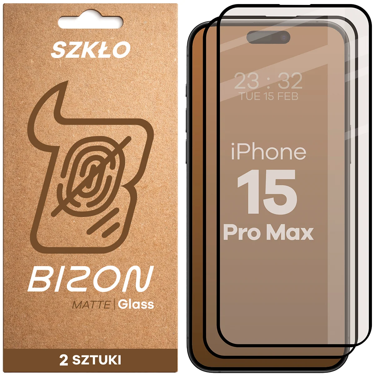Szkło matowe na ekran Bizon Glass Matte Duo do Apple iPhone 15 Pro Max, 2 sztuki