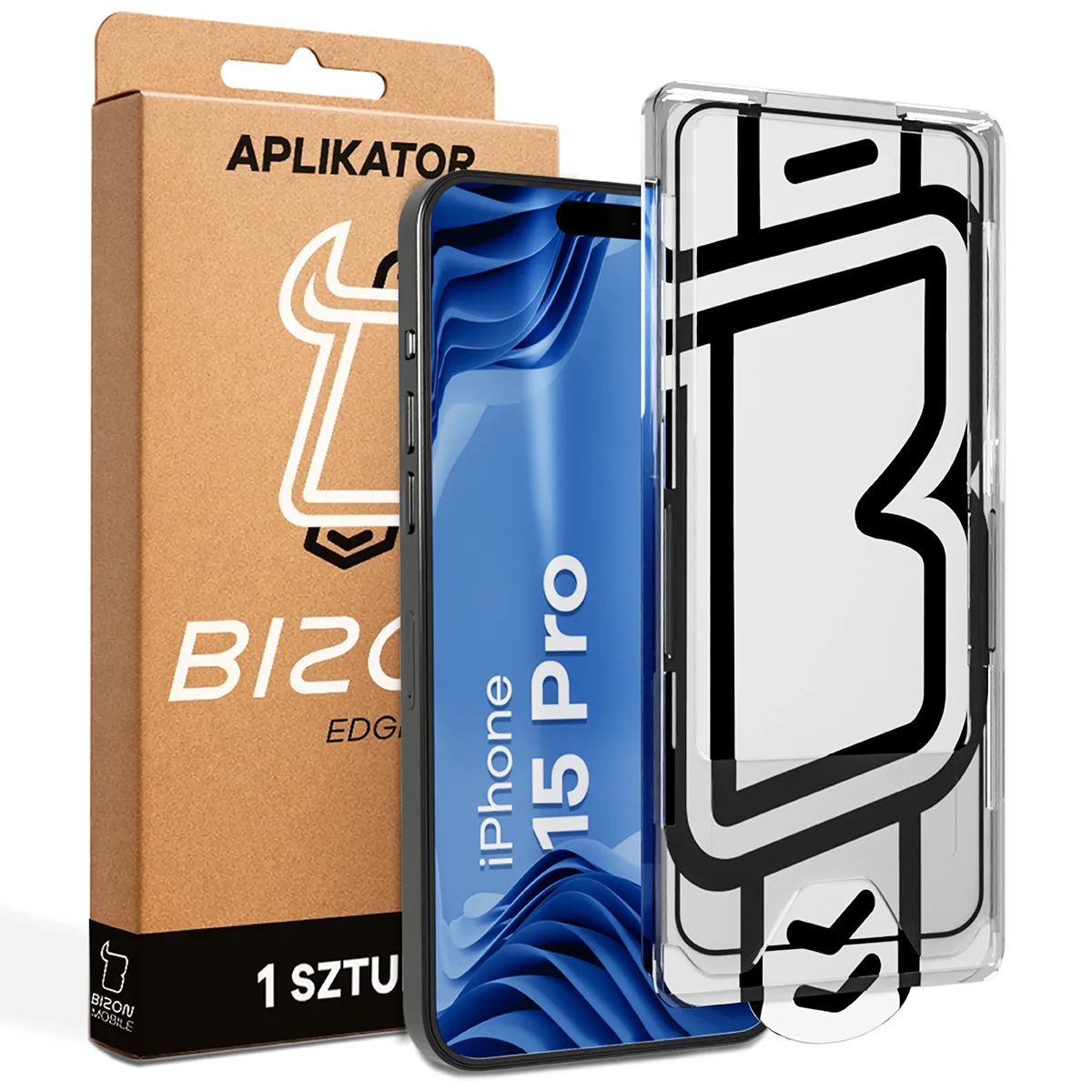 Szkło z aplikatorem Bizon Glass Aplikator Edge dla Apple iPhone 15 Pro