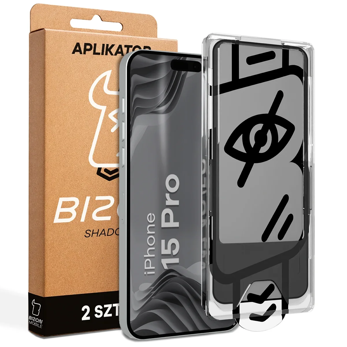 Szkło prywatyzujące z aplikatorem Bizon Glass Aplikator Shadow dla Apple iPhone 15 Pro