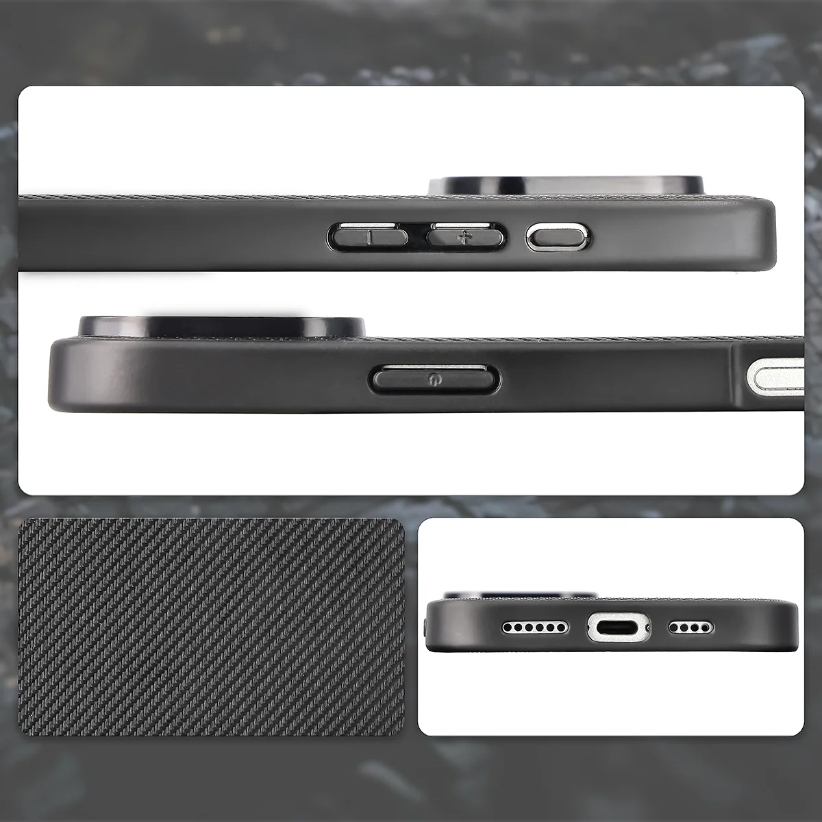 Wycięcia, zintegrowane osłony i struktura etui Bizon Case CarbO do Apple iPhone 16 Pro Max