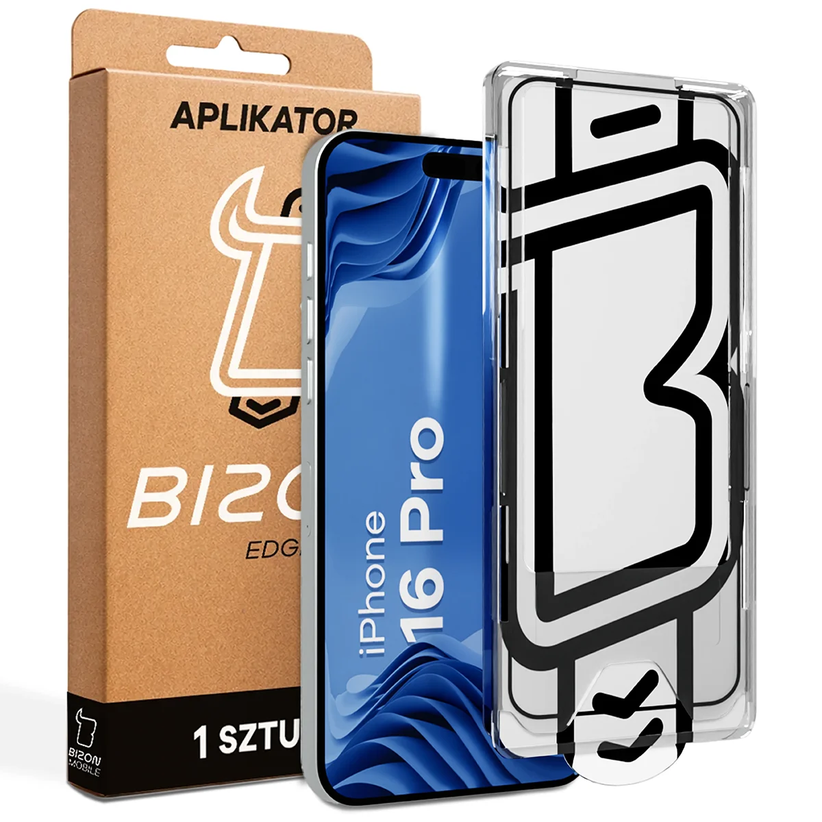 Szkło z aplikatorem Bizon Glass Aplikator Edge dla Apple iPhone 16 Pro