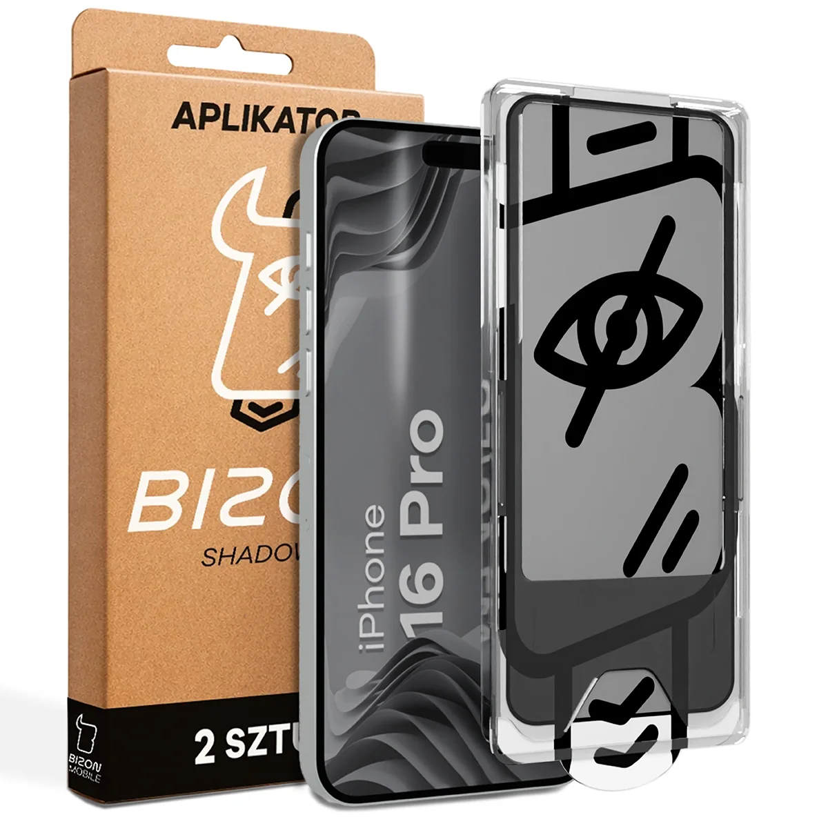Szkło prywatyzujące z aplikatorem Bizon Glass Aplikator Shadow dla Apple iPhone 16 Pro