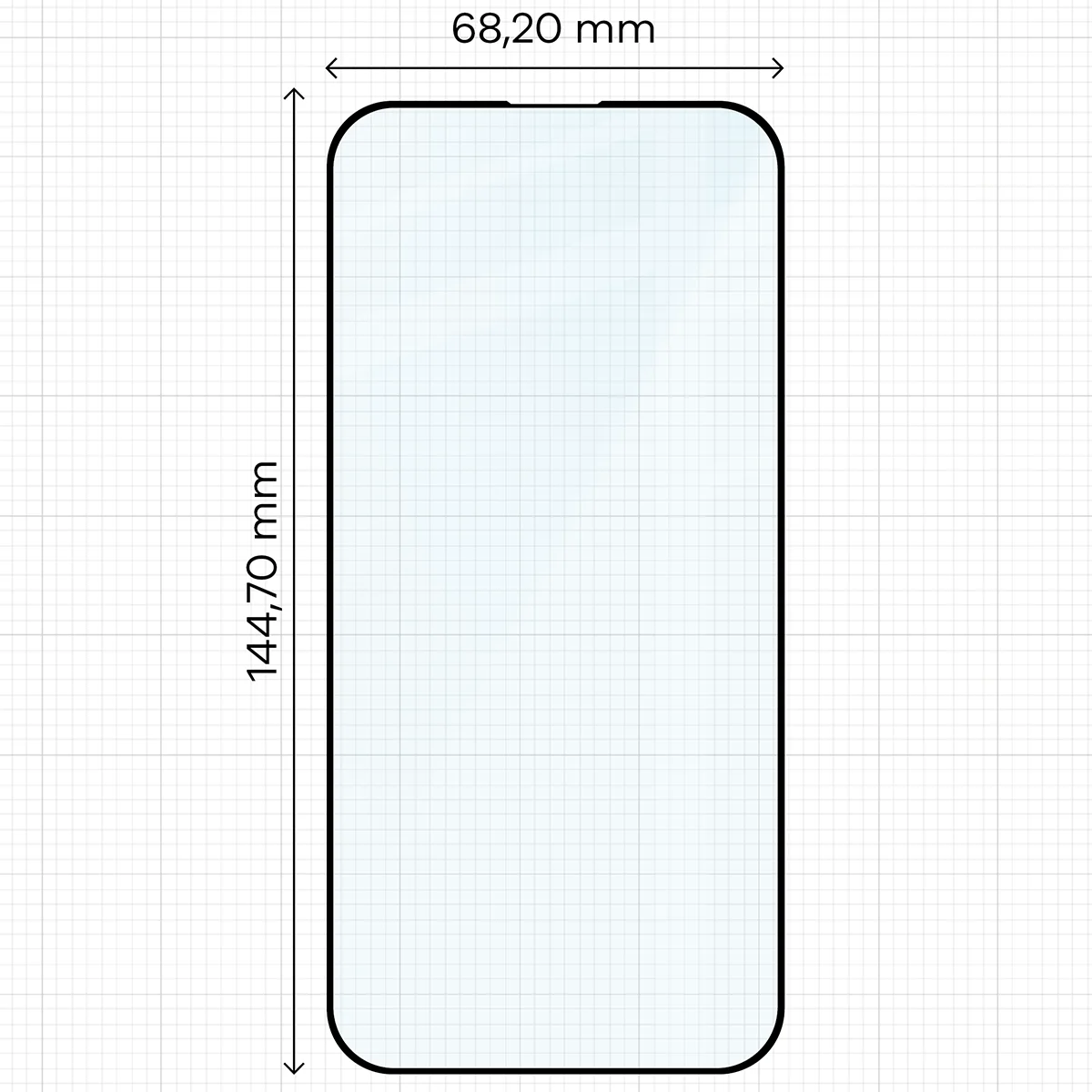 Wymiary szkła na miarce dla Apple iPhone 15 / Apple iPhone 16