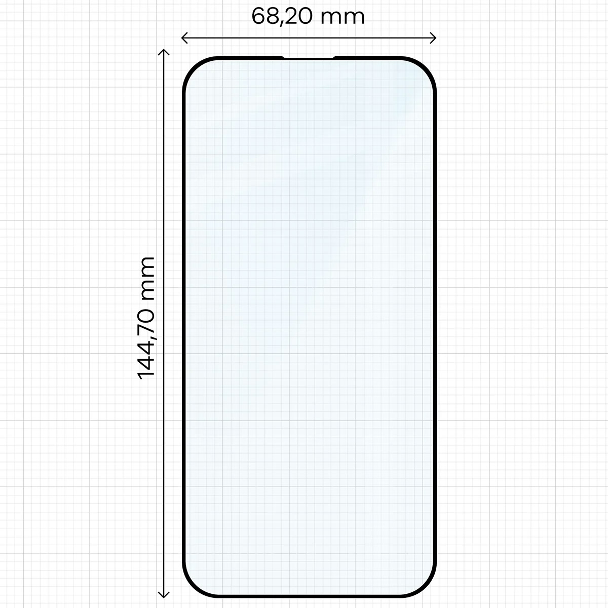 Wymiary szkła na miarce dla Apple iPhone 15 / Apple iPhone 16