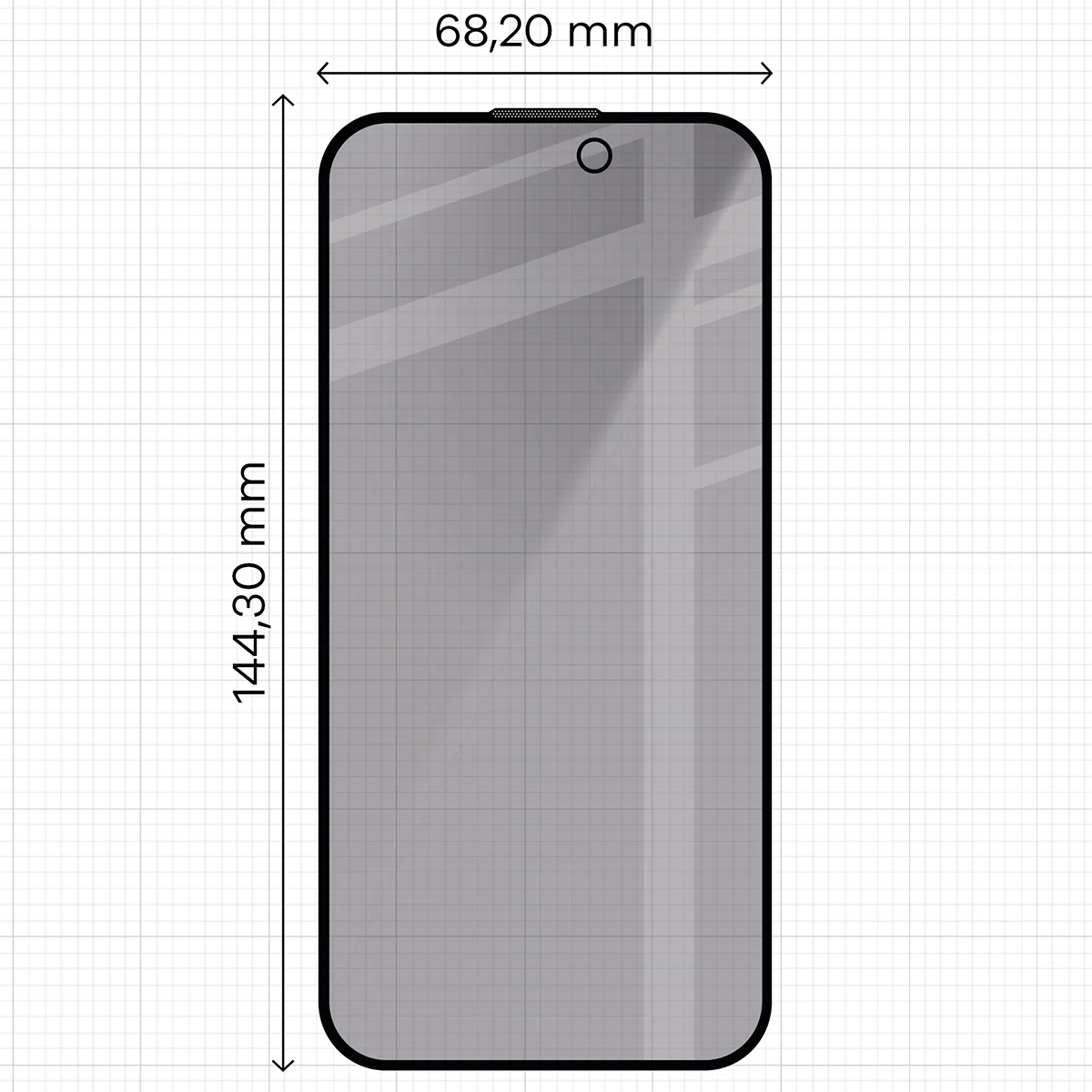 Wymiary szkła na miarce dla Apple iPhone 15 / Apple iPhone 16