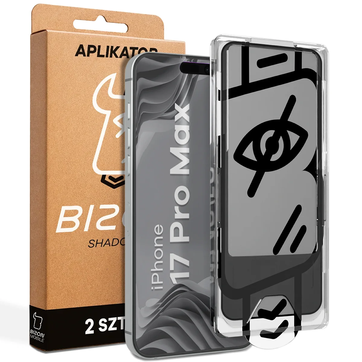 Szkło prywatyzujące z aplikatorem Bizon Glass Aplikator Shadow dla Apple iPhone 17 Pro Max