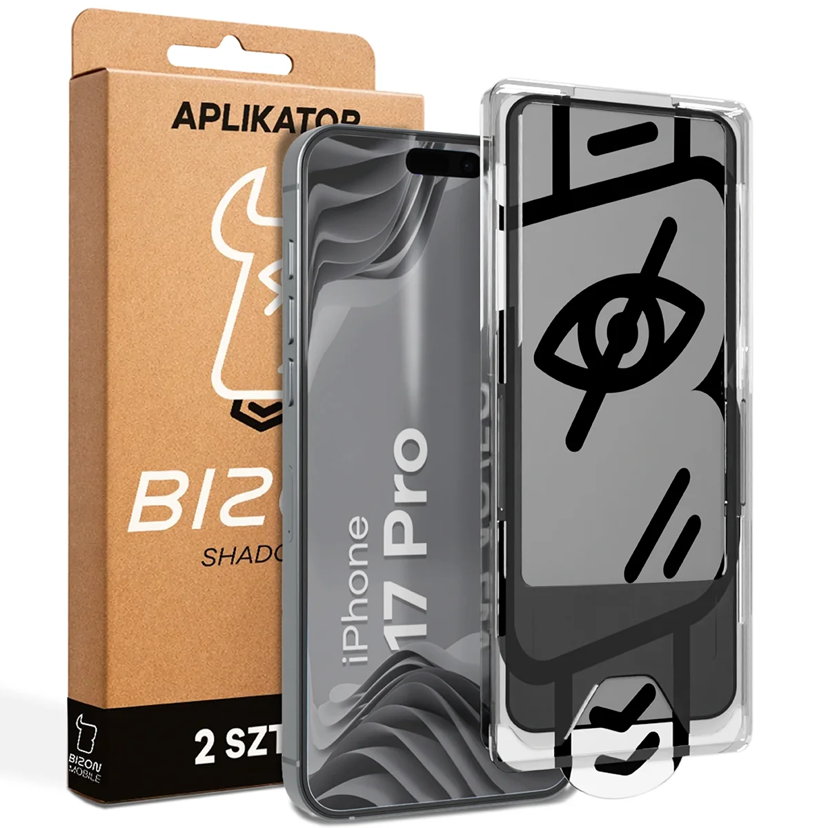 Szkło prywatyzujące z aplikatorem Bizon Glass Aplikator Shadow dla Apple iPhone 17 Pro