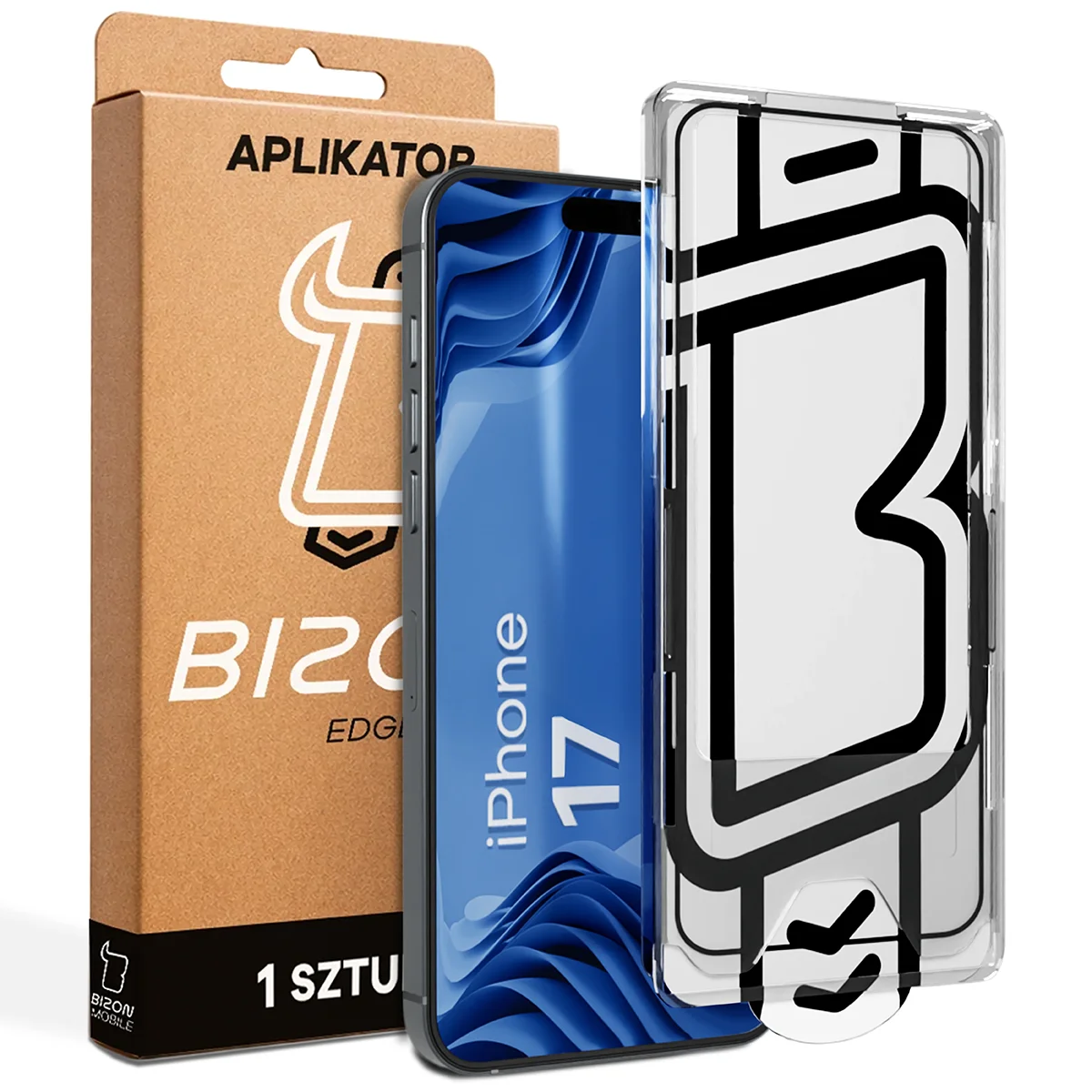 Szkło z aplikatorem Bizon Glass Aplikator Edge dla Apple iPhone 17