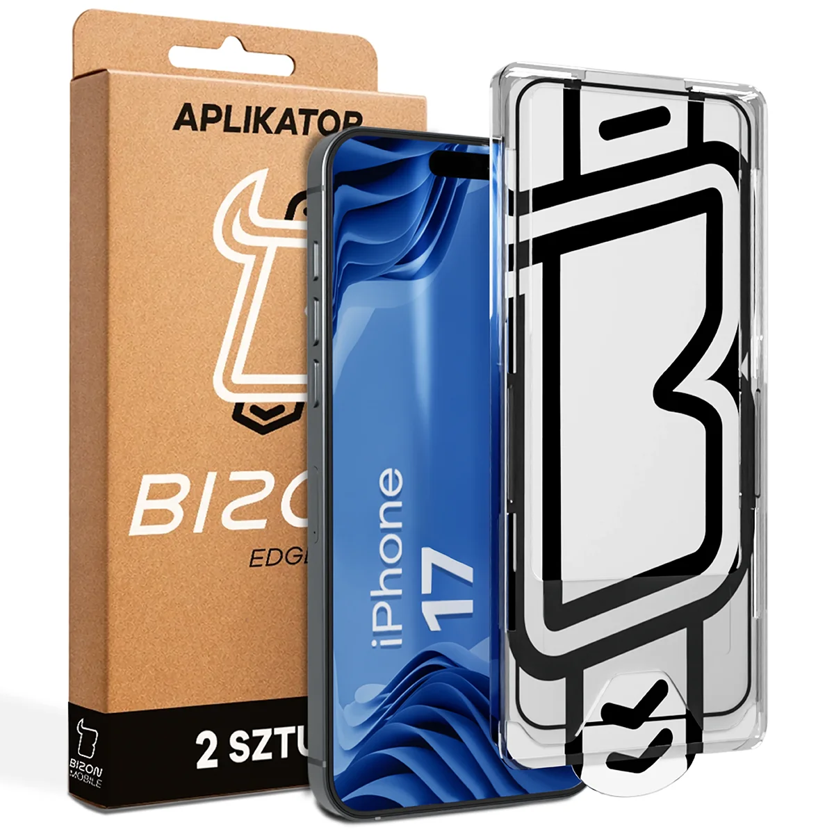 Szkło z aplikatorem Bizon Glass Aplikator Edge dla Apple iPhone 17