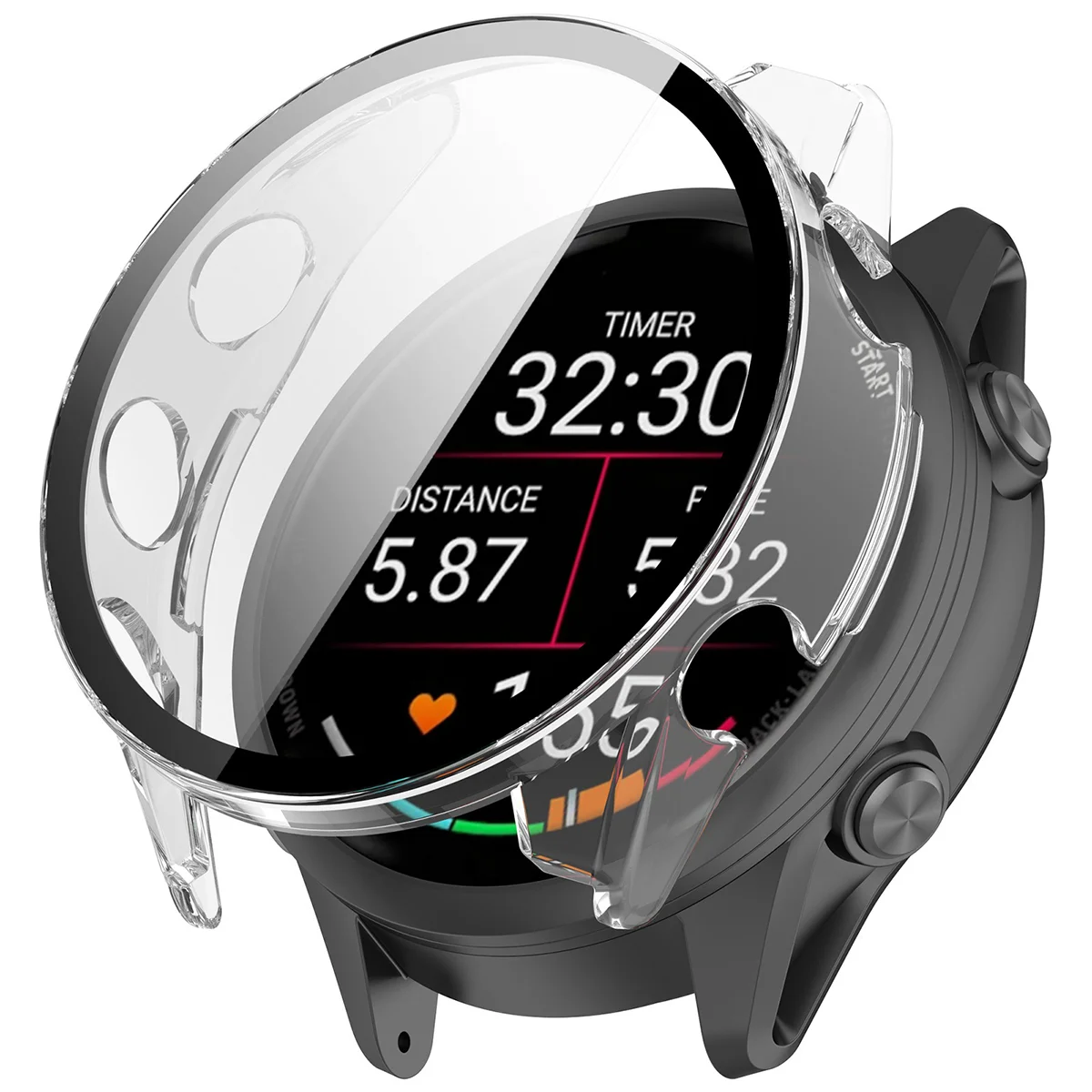 Wizualizacja nakładania etui Bizon Case Watch Adamo do Garmin Forerunner 70 / 170 / 170 Music