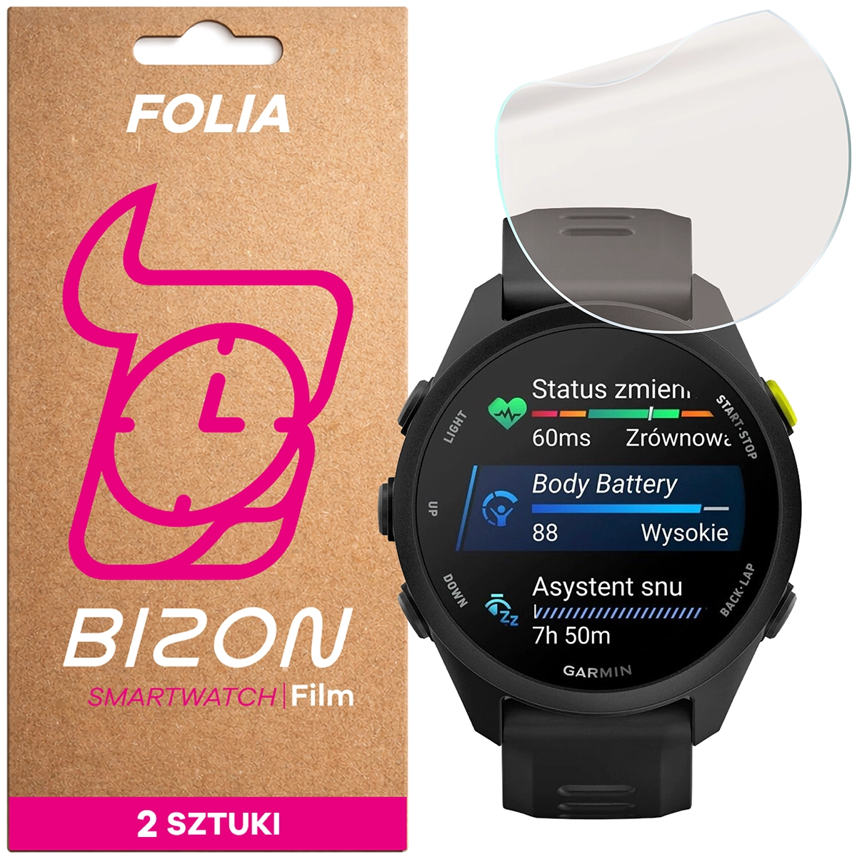 Folia matowa na ekran Bizon Watch Film Matte Duo do Garmin Forerunner 70, 2 sztuki