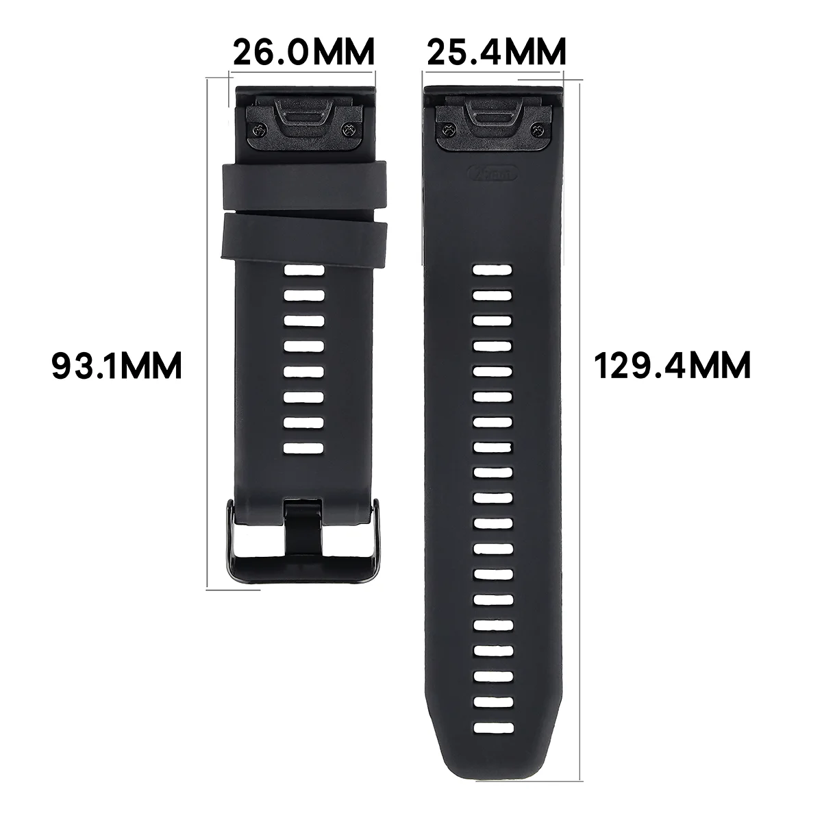 Wymiary Paska Bizon Strap Watch Silicone Plus do Garmin QuickFit 26 mm