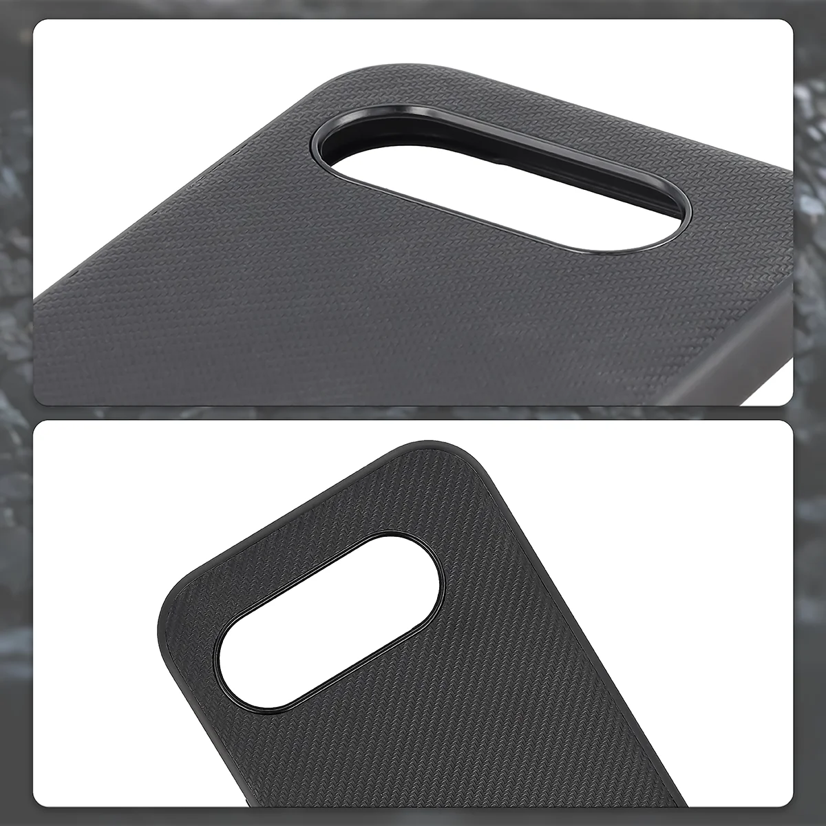Podniesione krawędzie aparatu i wycięcie na aparat w etui Bizon Case CarbO do Google Pixel 10a