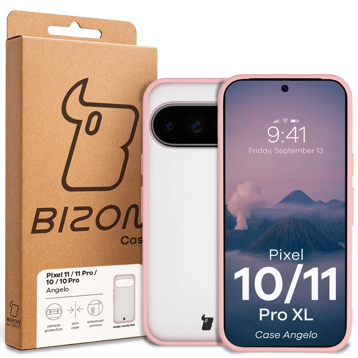 Przód pudełka Bizon Case z dedykowaną etykietą do Google Pixel 11 Pro XL / 10 Pro XL