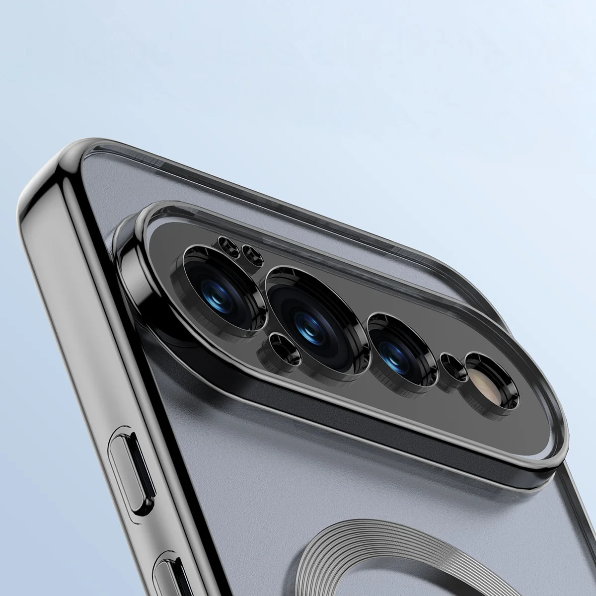 Zbliżenie na wbudowaną ochronę aparatu w Bizon Case EduardO do Google Pixel 11 Pro XL