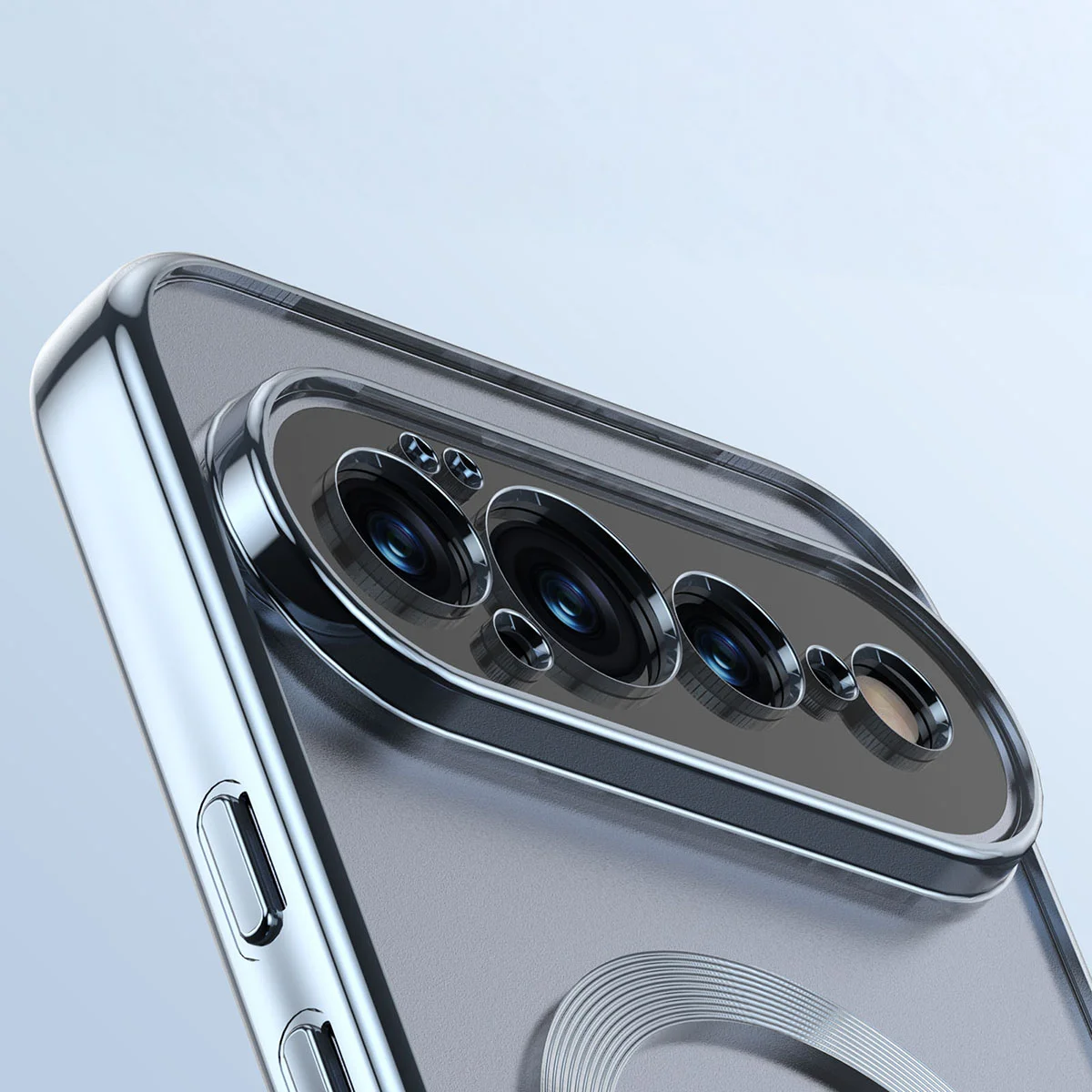 Zbliżenie na wbudowaną ochronę aparatu w Bizon Case EduardO do Google Pixel 11 Pro XL