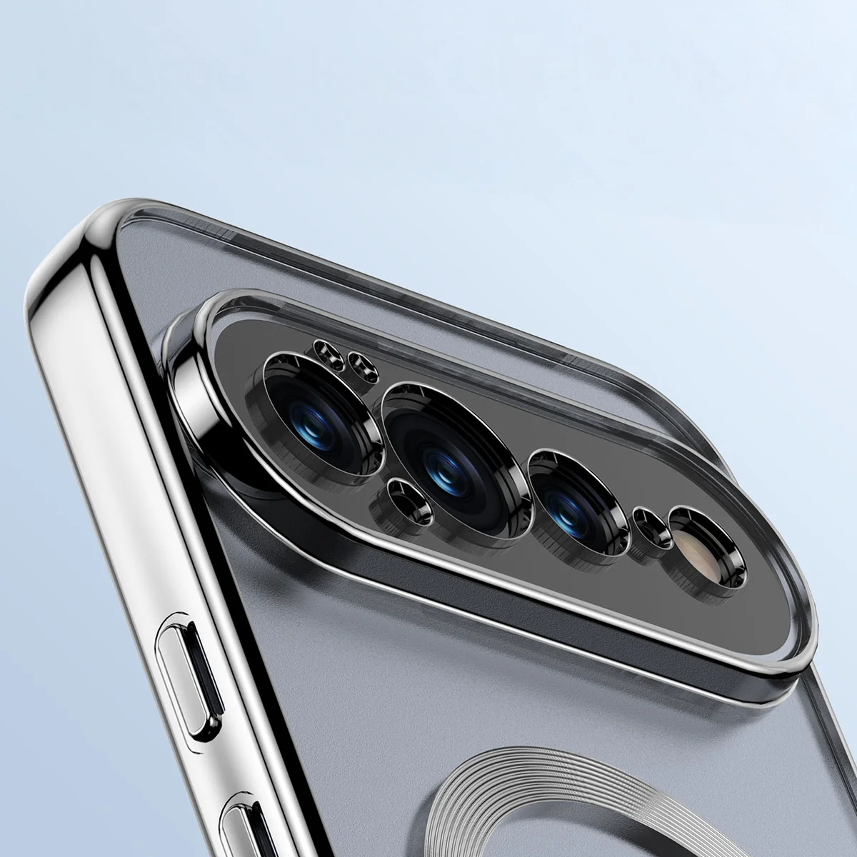 Zbliżenie na wbudowaną ochronę aparatu w Bizon Case EduardO do Google Pixel 11 Pro XL