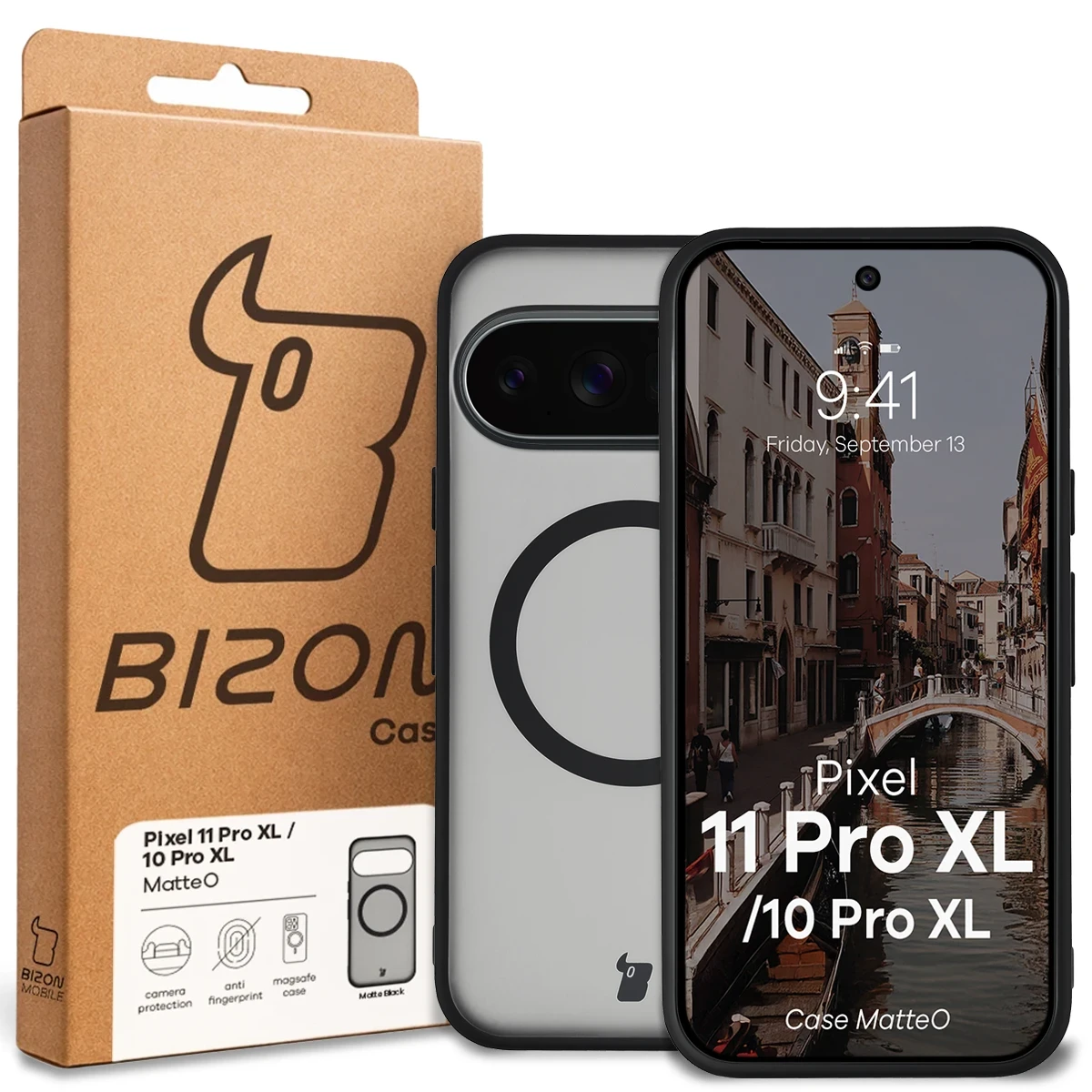 Przód pudełka Bizon Case z dedykowaną etykietą do Google Pixel 11 Pro XL / 10 Pro XL