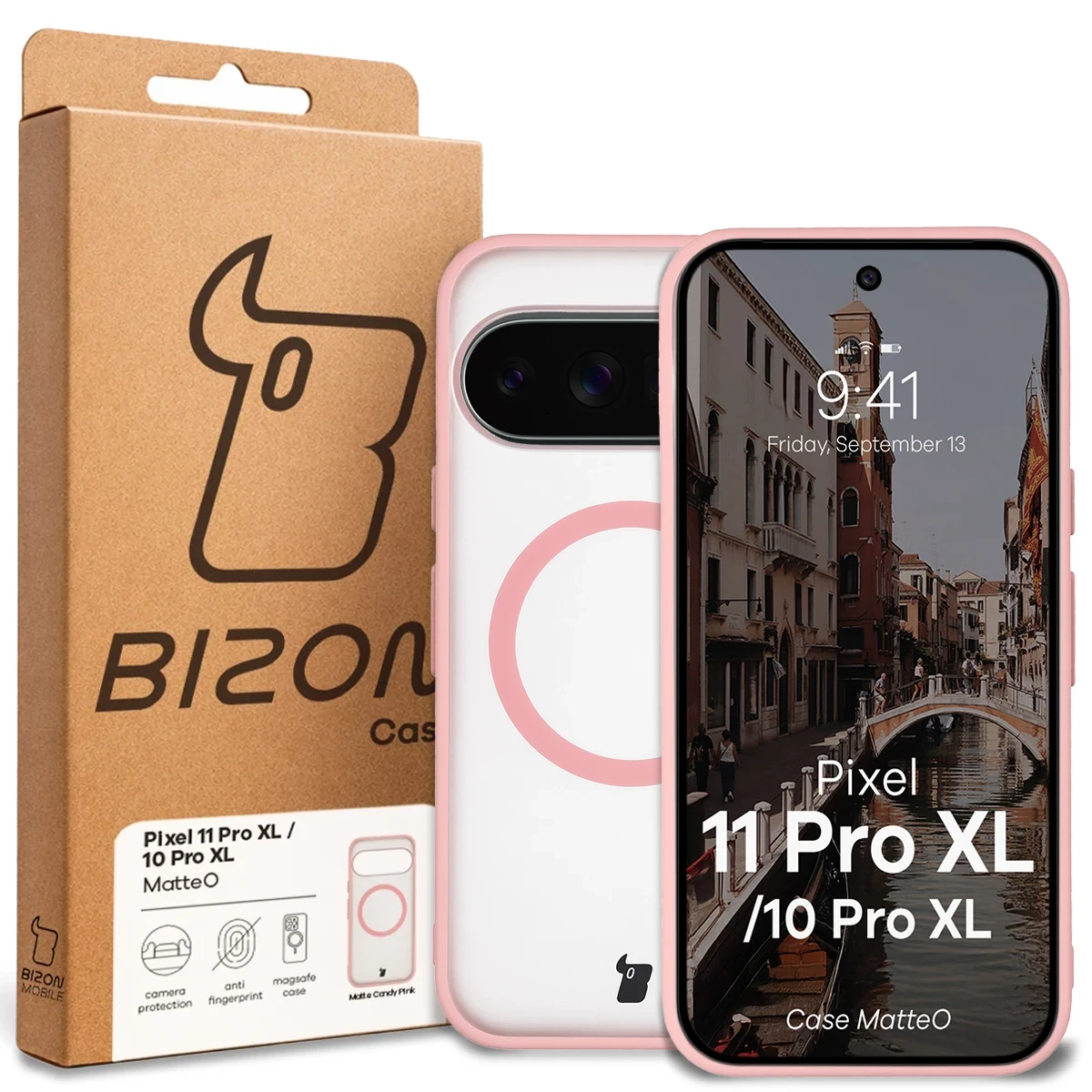 Przód pudełka Bizon Case z dedykowaną etykietą do Google Pixel 11 Pro XL / 10 Pro XL