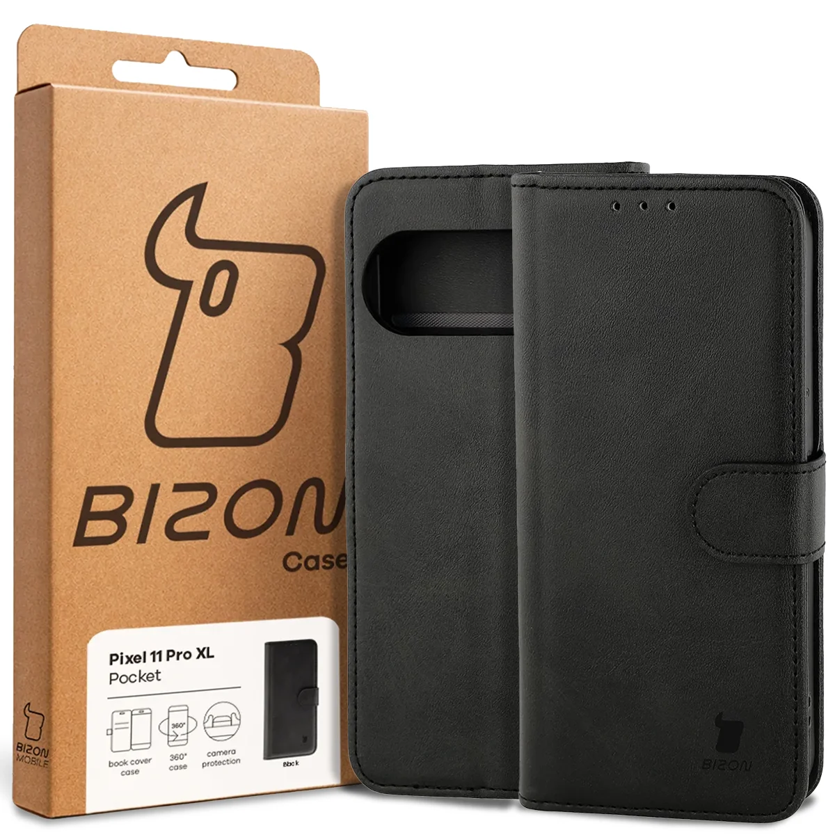 Przód pudełka Bizon Case z dedykowaną etykietą do Google Pixel 11 Pro XL