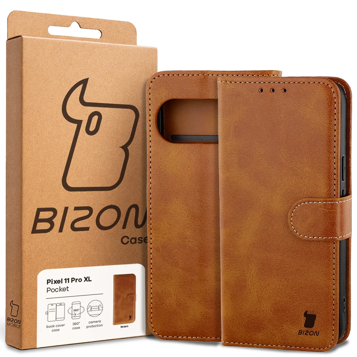Przód pudełka Bizon Case z dedykowaną etykietą do Google Pixel 11 Pro XL