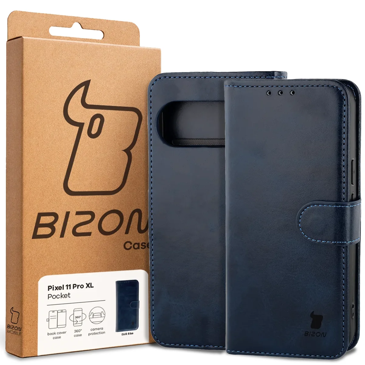Przód pudełka Bizon Case z dedykowaną etykietą do Google Pixel 11 Pro XL
