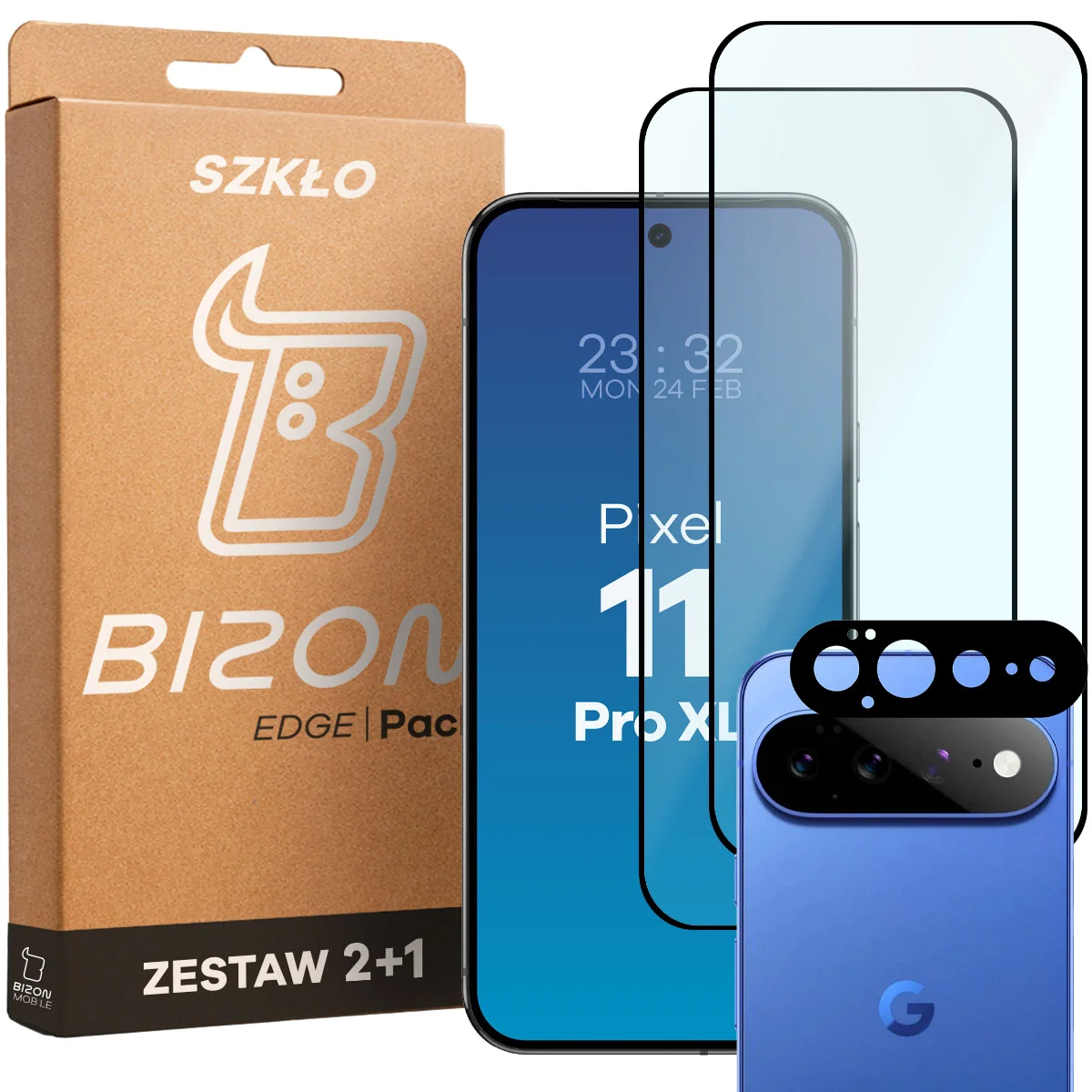 Pudełko i zestaw szkieł do Google Pixel 11 Pro XL: 2x szkło hartowane i lens