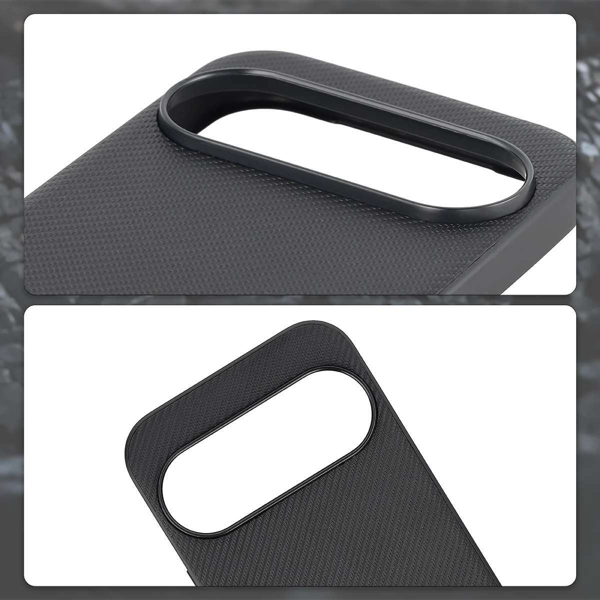 Podniesione krawędzie aparatu i wycięcie na aparat w etui Bizon Case CarbO do Google Pixel 11 Pro