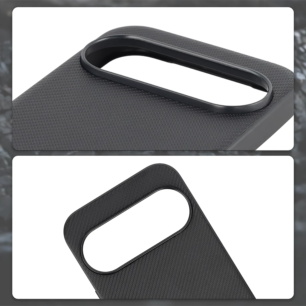 Podniesione krawędzie aparatu i wycięcie na aparat w etui Bizon Case CarbO do Google Pixel 11 Pro