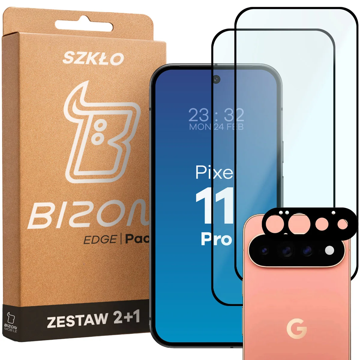 Pudełko i zestaw szkieł do Google Pixel 11 Pro: 2x szkło hartowane i lens