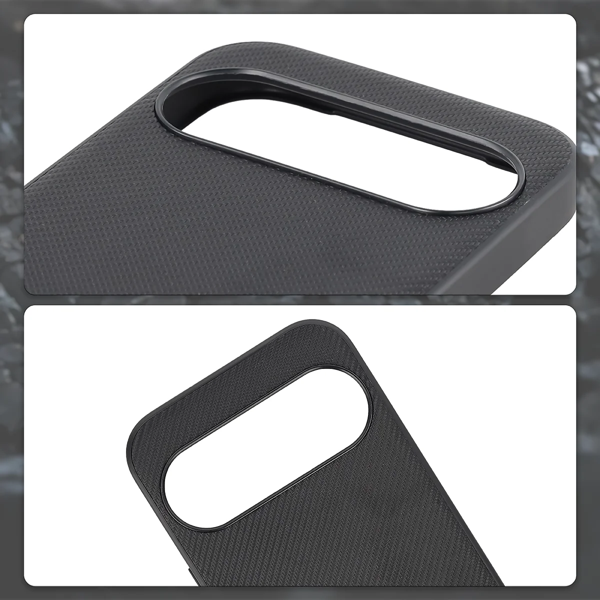 Podniesione krawędzie aparatu i wycięcie na aparat w etui Bizon Case CarbO do Google Pixel 11