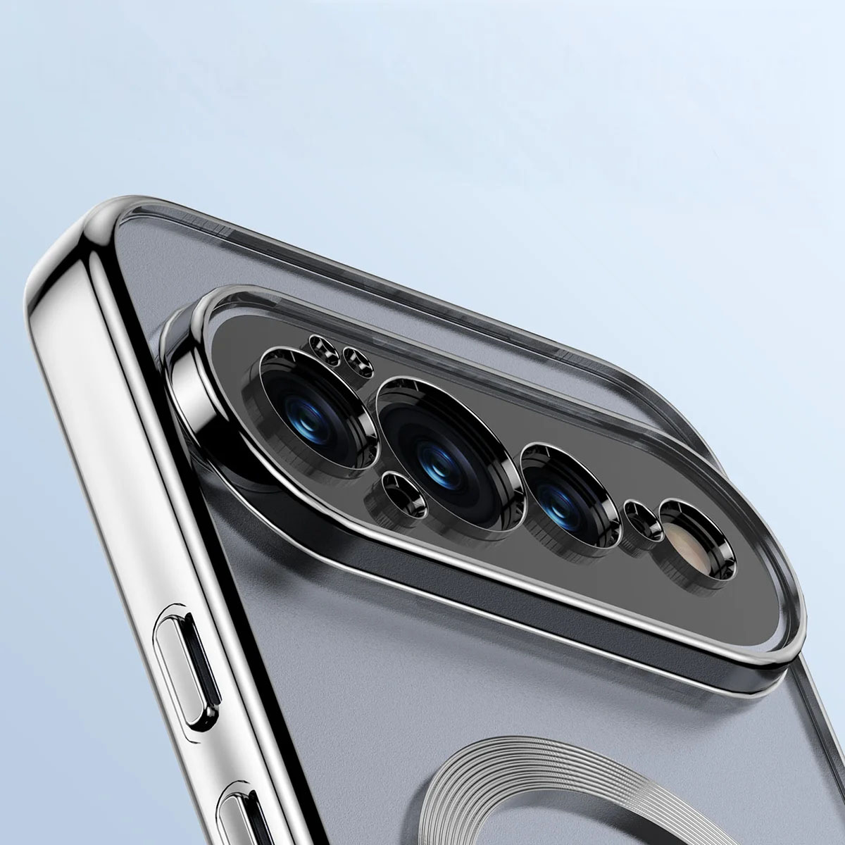 Zbliżenie na wbudowaną ochronę aparatu w Bizon Case EduardO do Google Pixel 11