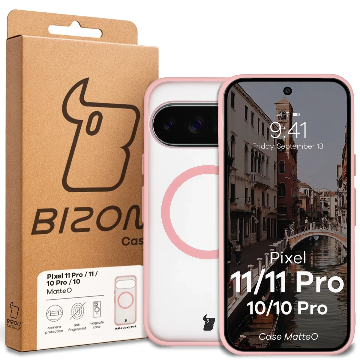 Przód pudełka Bizon Case z dedykowaną etykietą do Google Pixel 11 / 11Pro / 10 / 10 Pro