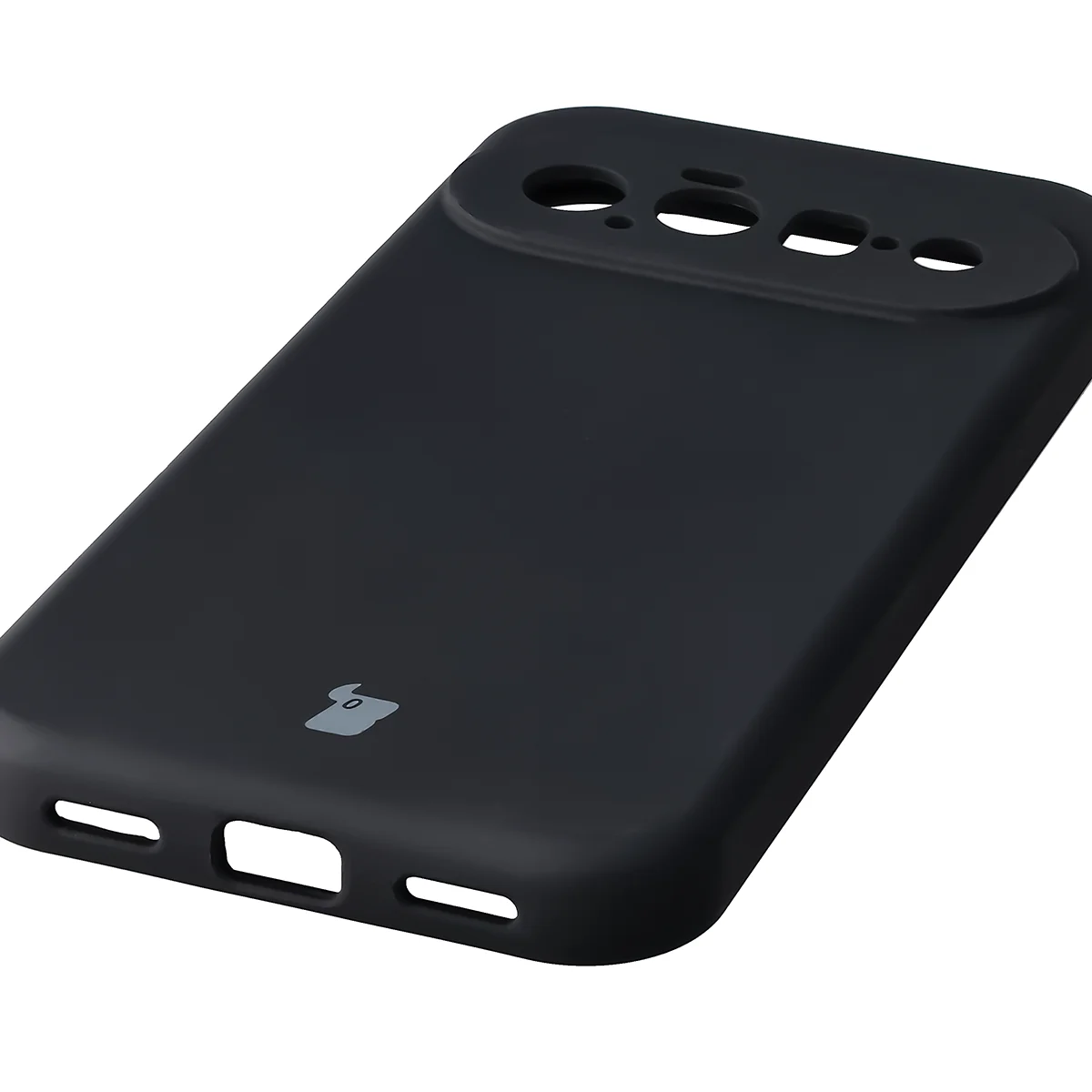 Zbliżenie na precyzyjne wycięcia i możliwość ładowania indukcyjnego w etui Bizon Soft Case do Google Pixel 11