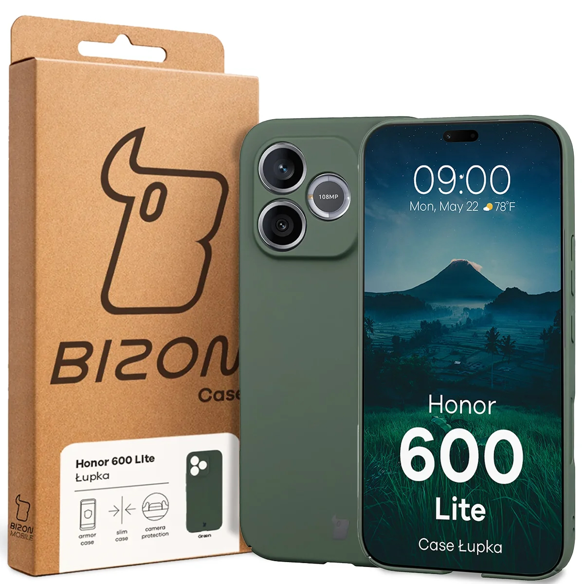 Przód pudełka Bizon Case z dedykowaną etykietą do Honor 600 Lite 5G