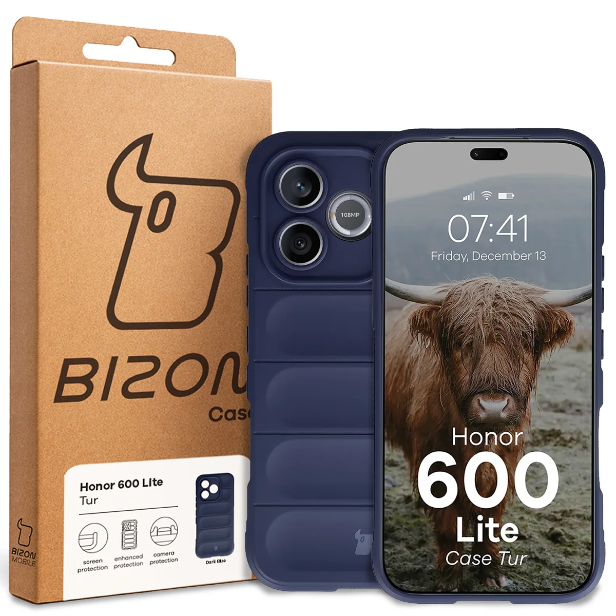 Przód pudełka Bizon Case z dedykowaną etykietą do Honor 600 Lite 5G