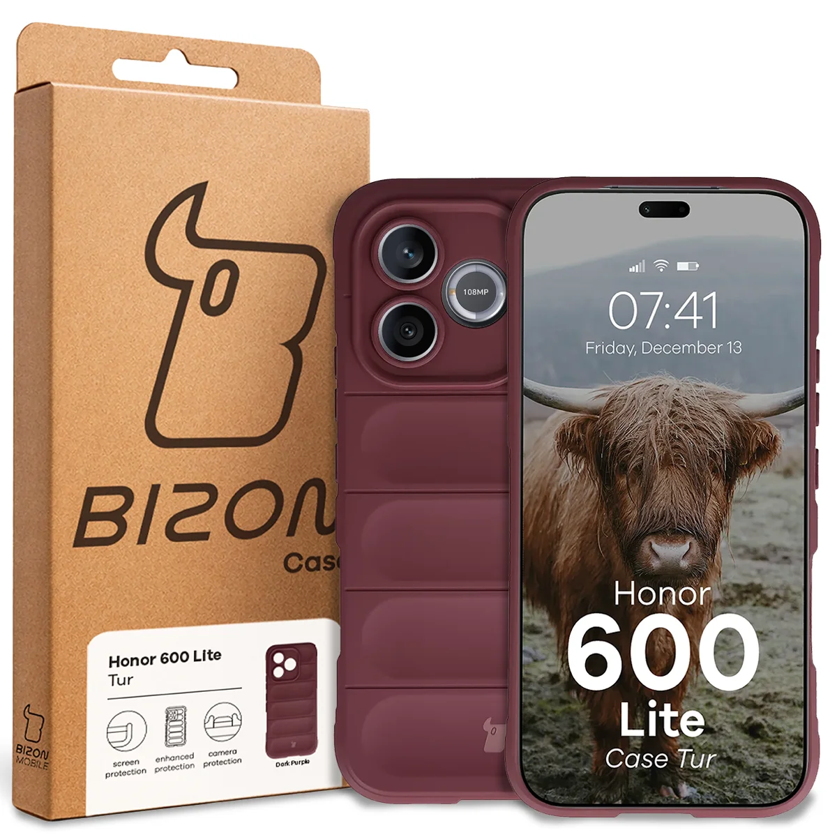 Przód pudełka Bizon Case z dedykowaną etykietą do Honor 600 Lite 5G