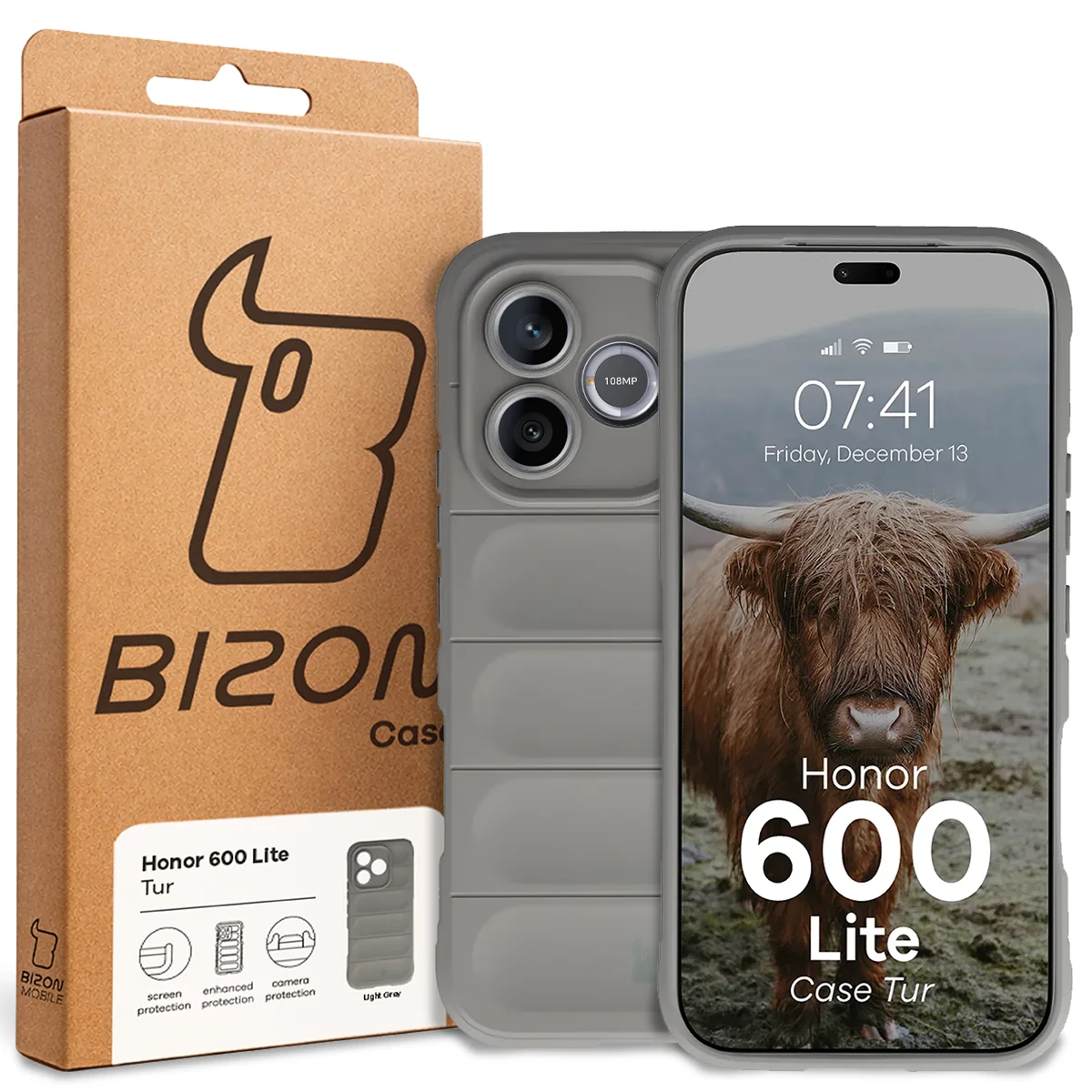 Przód pudełka Bizon Case z dedykowaną etykietą do Honor 600 Lite 5G