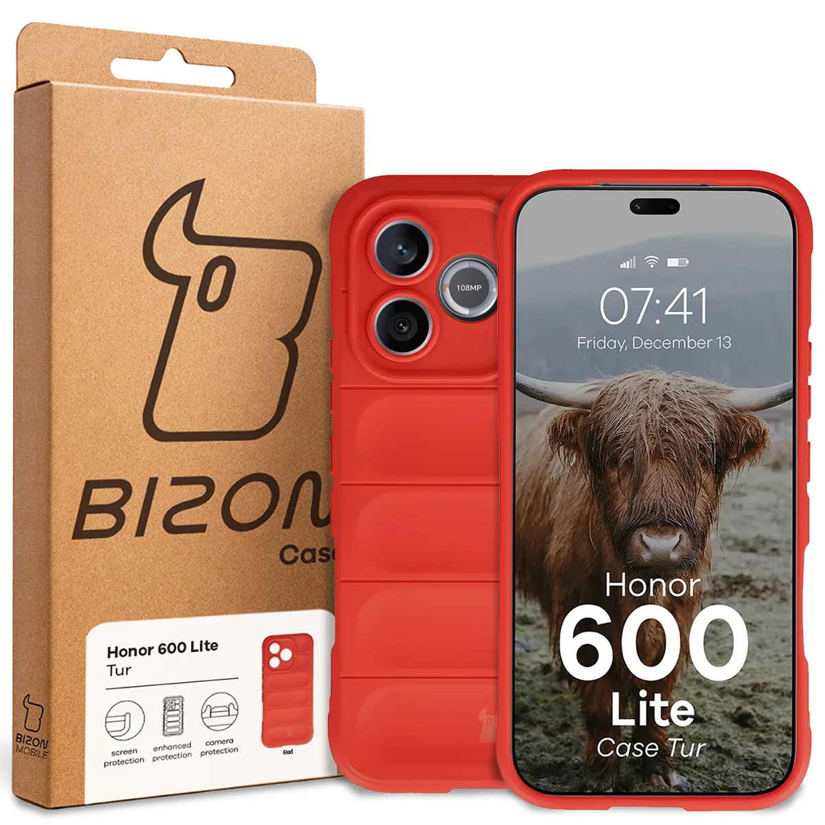 Przód pudełka Bizon Case z dedykowaną etykietą do Honor 600 Lite 5G