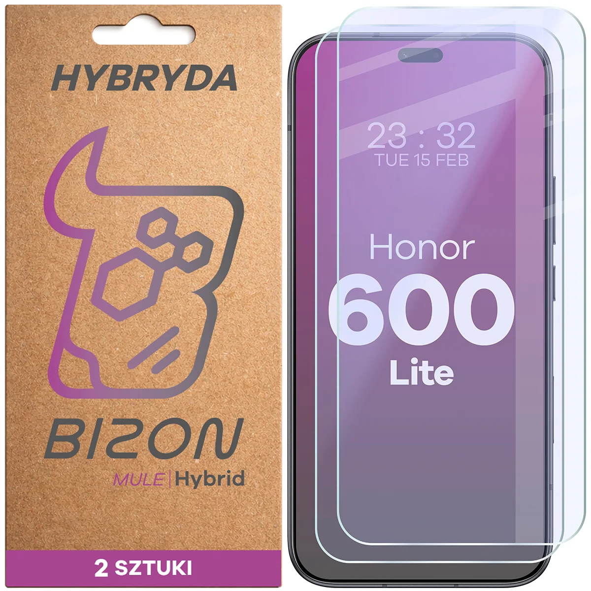 Elastyczne szkło hybrydowe Bizon Hybrid Mule Duo do Honor 600 Lite 5G, 2 sztuki