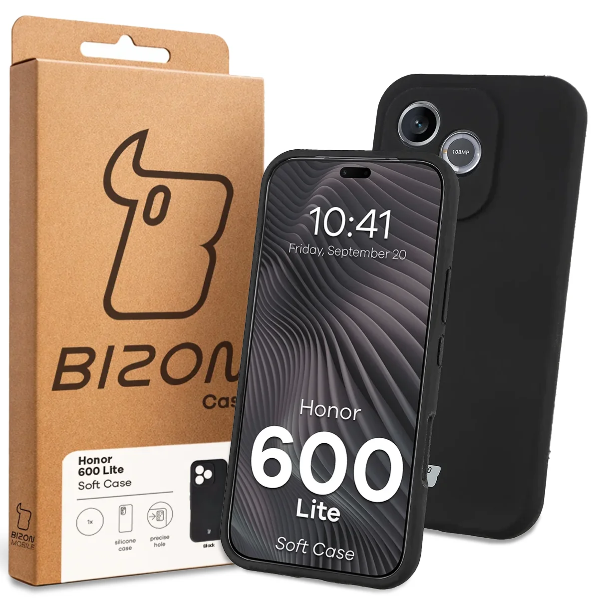 Przód pudełka Bizon Case z dedykowaną etykietą do Honor 600 Lite 5G