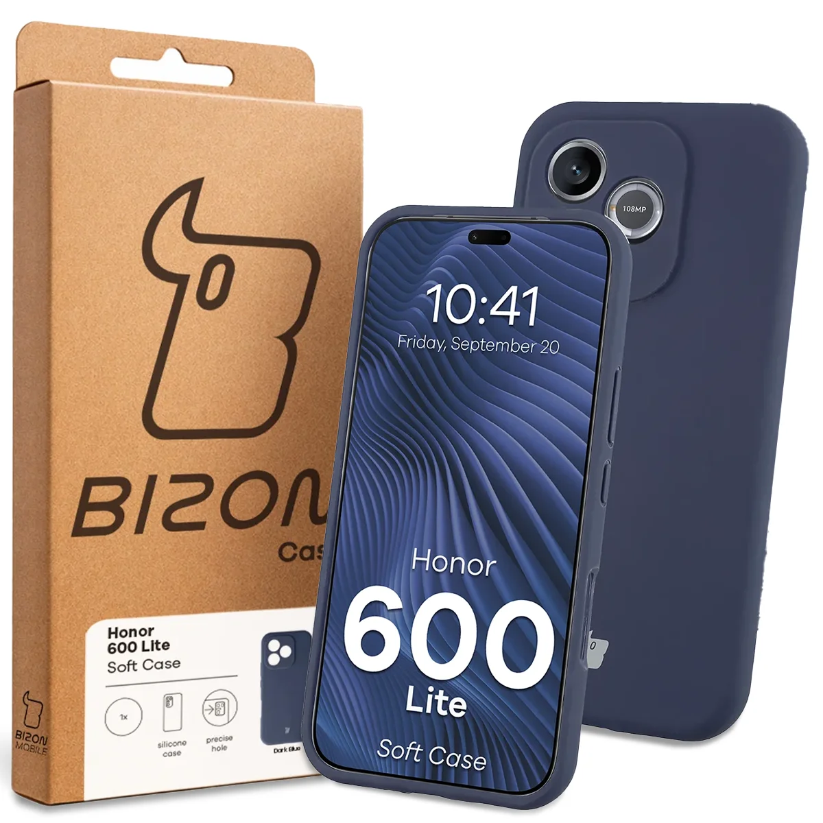Przód pudełka Bizon Case z dedykowaną etykietą do Honor 600 Lite 5G