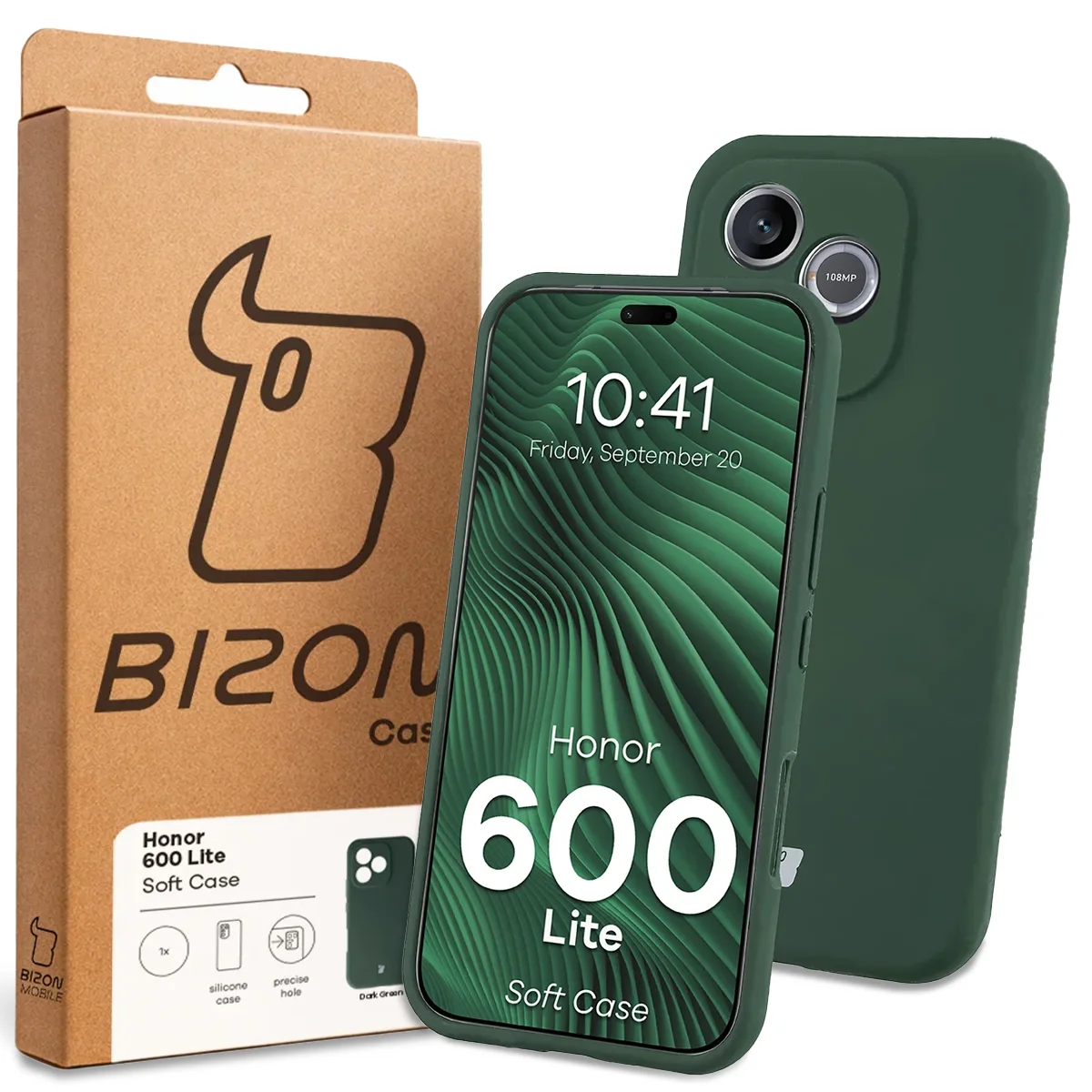 Przód pudełka Bizon Case z dedykowaną etykietą do Honor 600 Lite 5G