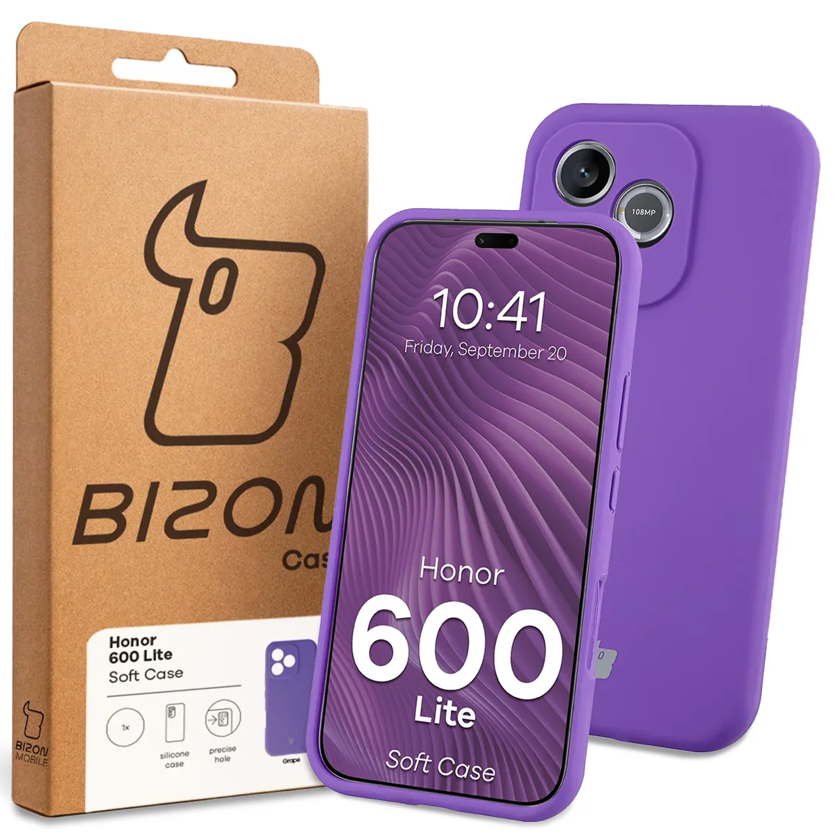 Przód pudełka Bizon Case z dedykowaną etykietą do Honor 600 Lite 5G
